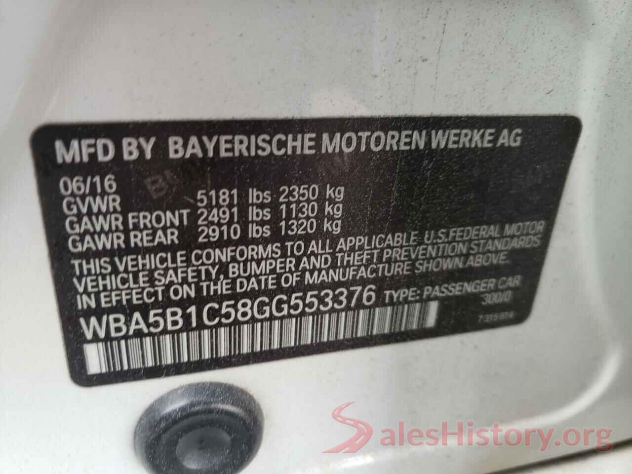 WBA5B1C58GG553376 2016 BMW 5 SERIES