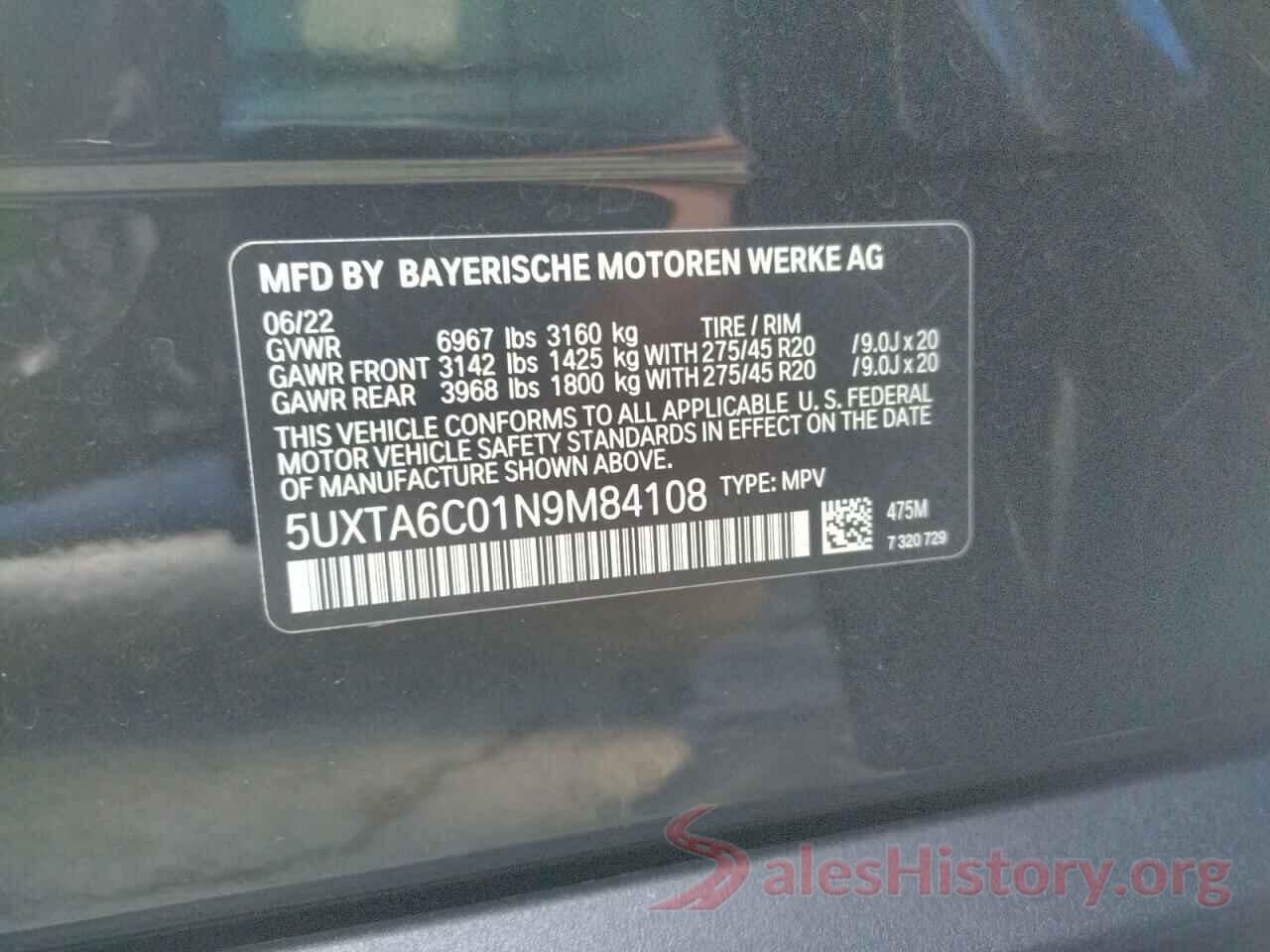 5UXTA6C01N9M84108 2022 BMW X5