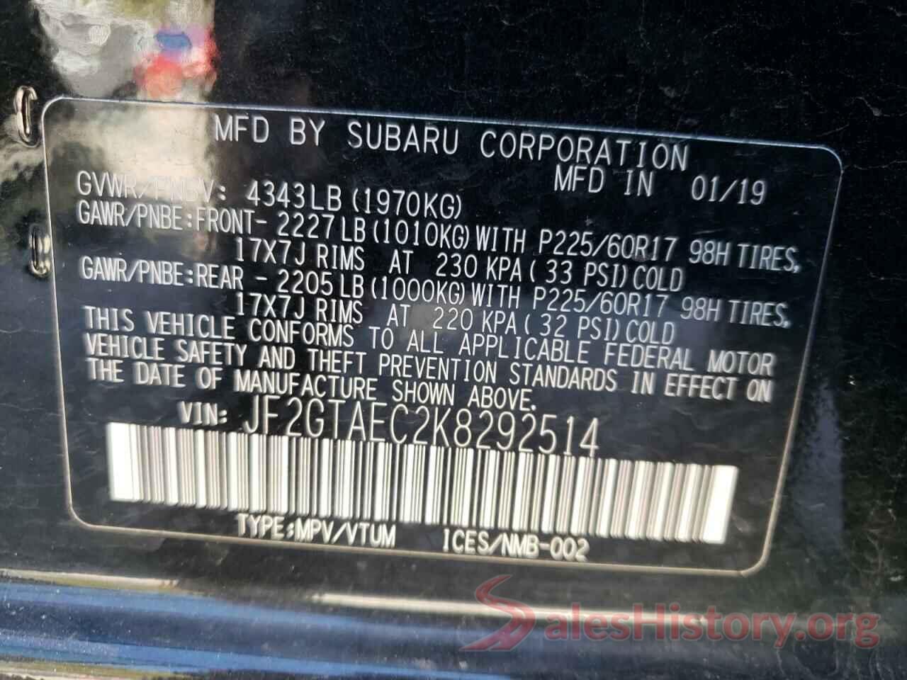 JF2GTAEC2K8292514 2019 SUBARU CROSSTREK