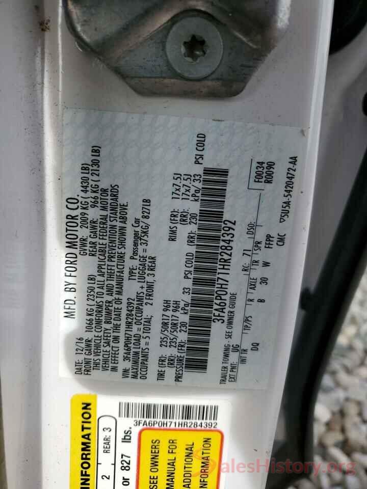 3FA6P0H71HR284392 2017 FORD FUSION