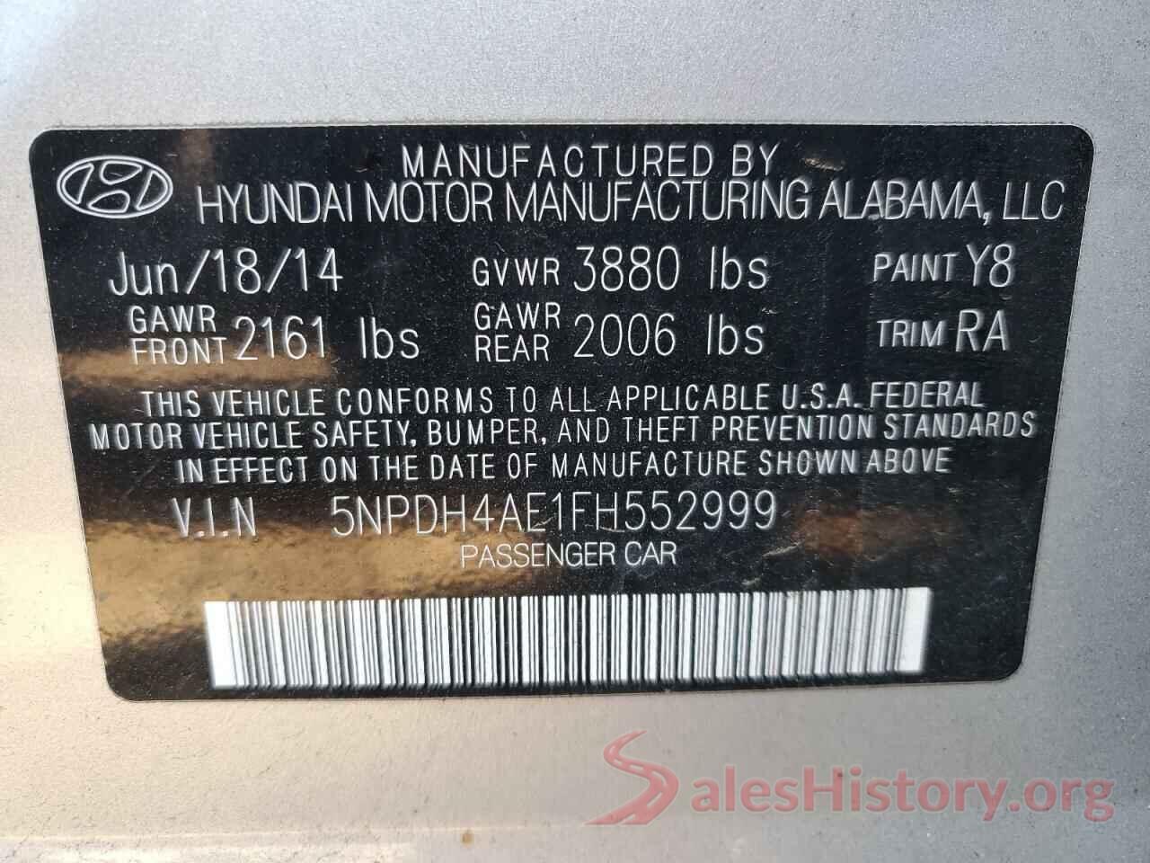 5NPDH4AE1FH552999 2015 HYUNDAI ELANTRA