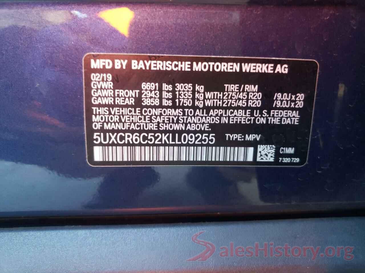 5UXCR6C52KLL09255 2019 BMW X5