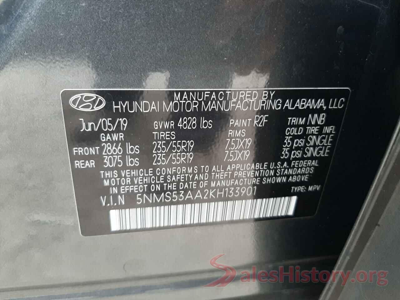 5NMS53AA2KH133901 2019 HYUNDAI SANTA FE