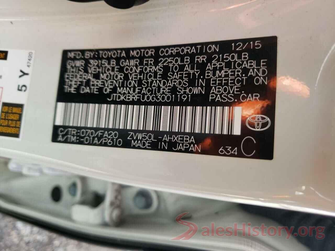 JTDKBRFU0G3001191 2016 TOYOTA PRIUS