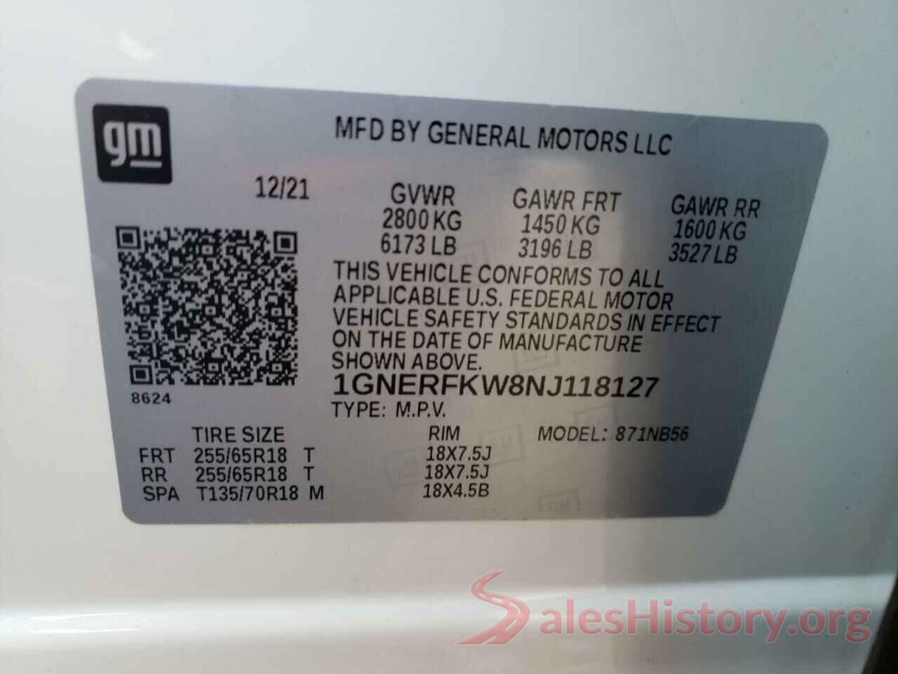 1GNERFKW8NJ118127 2022 CHEVROLET TRAVERSE