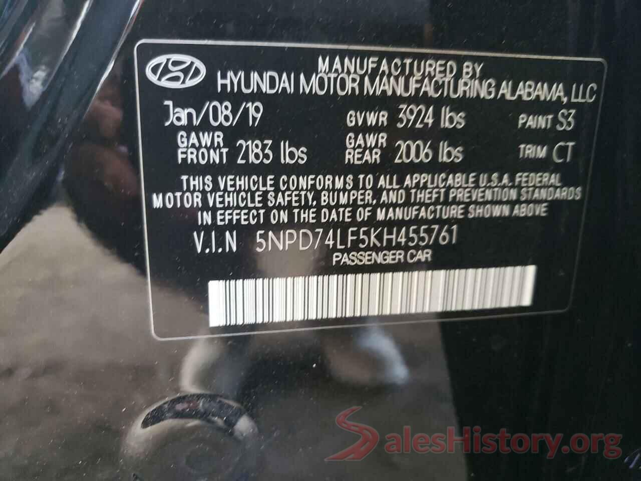 5NPD74LF5KH455761 2019 HYUNDAI ELANTRA