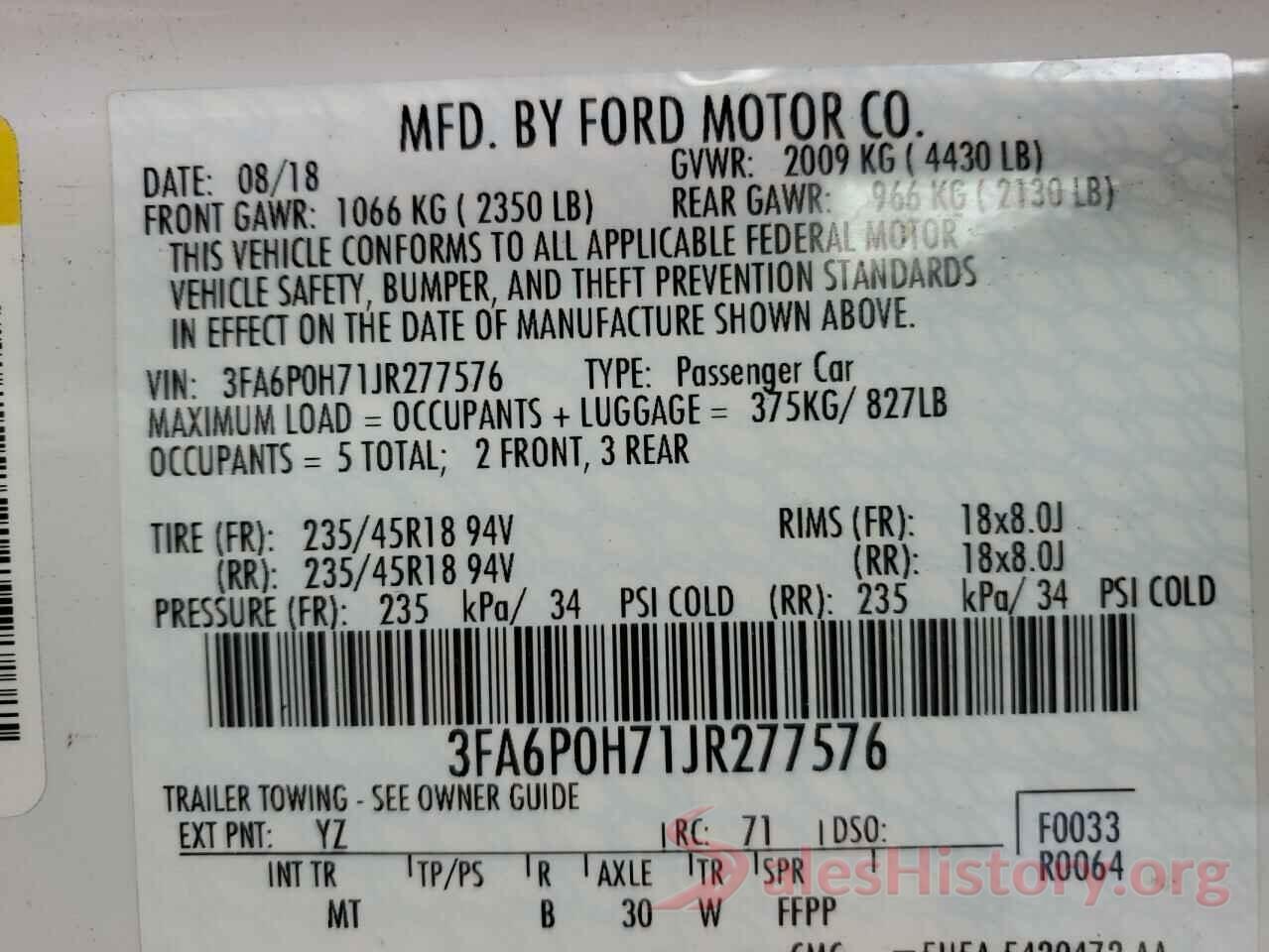 3FA6P0H71JR277576 2018 FORD FUSION