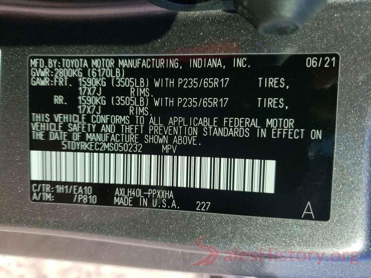 5TDYRKEC2MS050232 2021 TOYOTA SIENNA