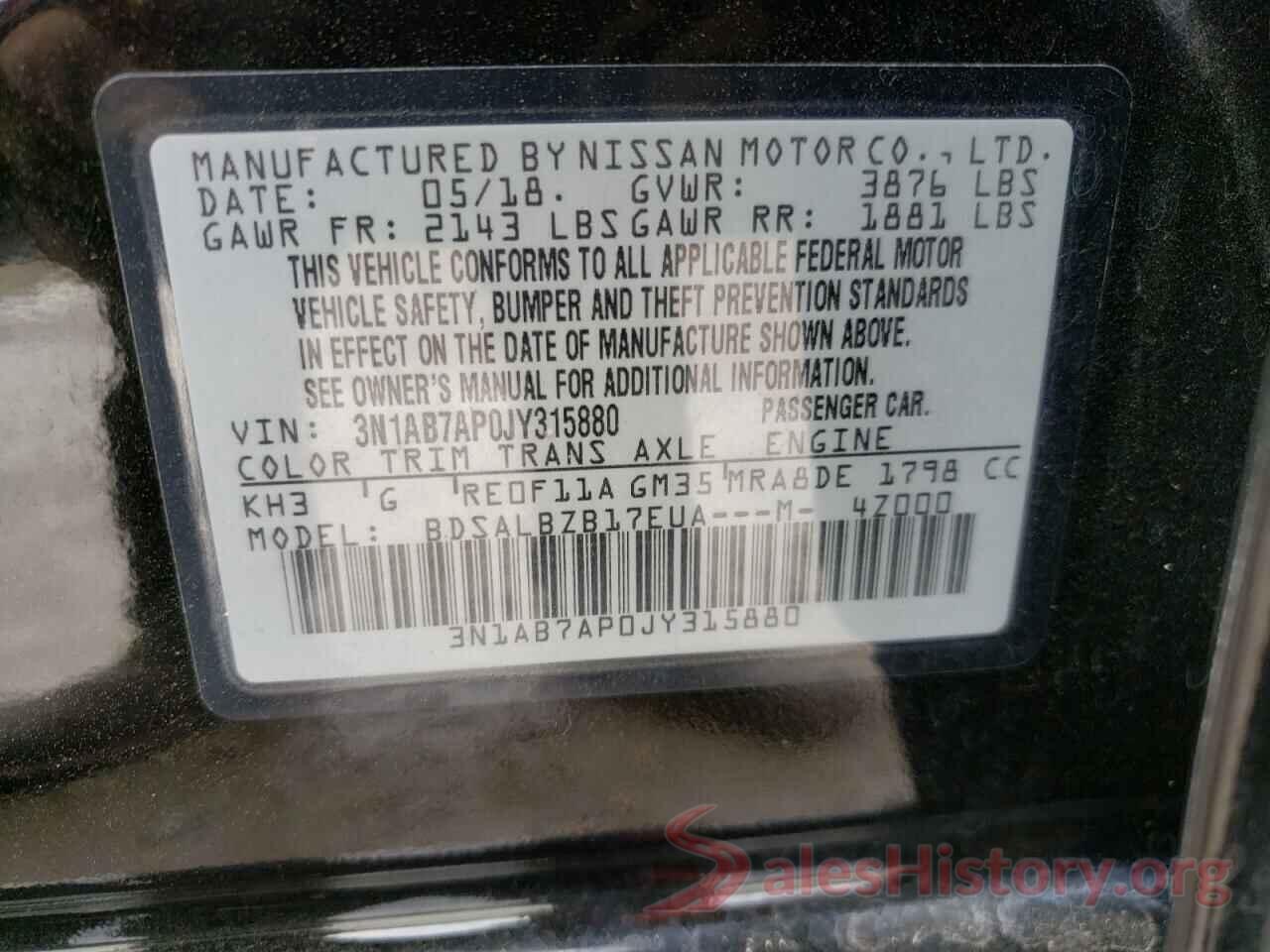 3N1AB7AP0JY315880 2018 NISSAN SENTRA