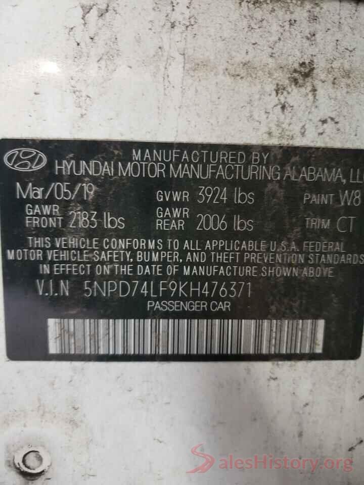 5NPD74LF9KH476371 2019 HYUNDAI ELANTRA