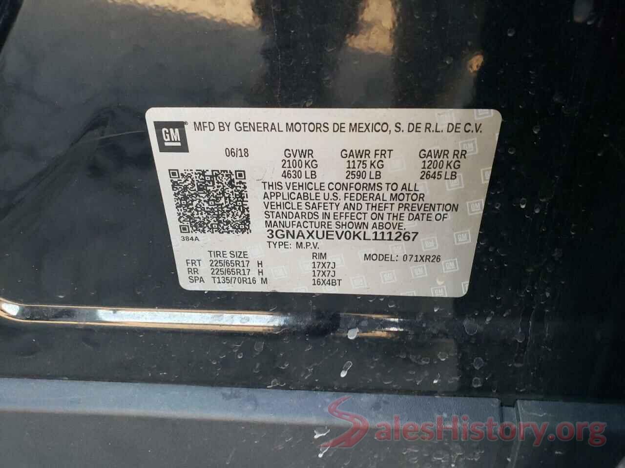 3GNAXUEV0KL111267 2019 CHEVROLET EQUINOX