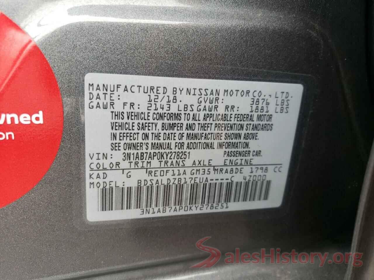 3N1AB7AP0KY278251 2019 NISSAN SENTRA