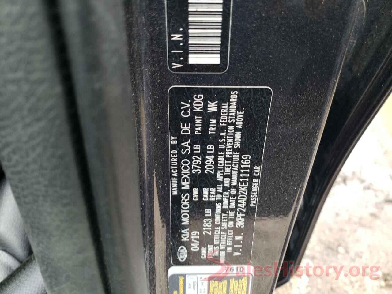 3KPF24AD2KE111169 2019 KIA FORTE