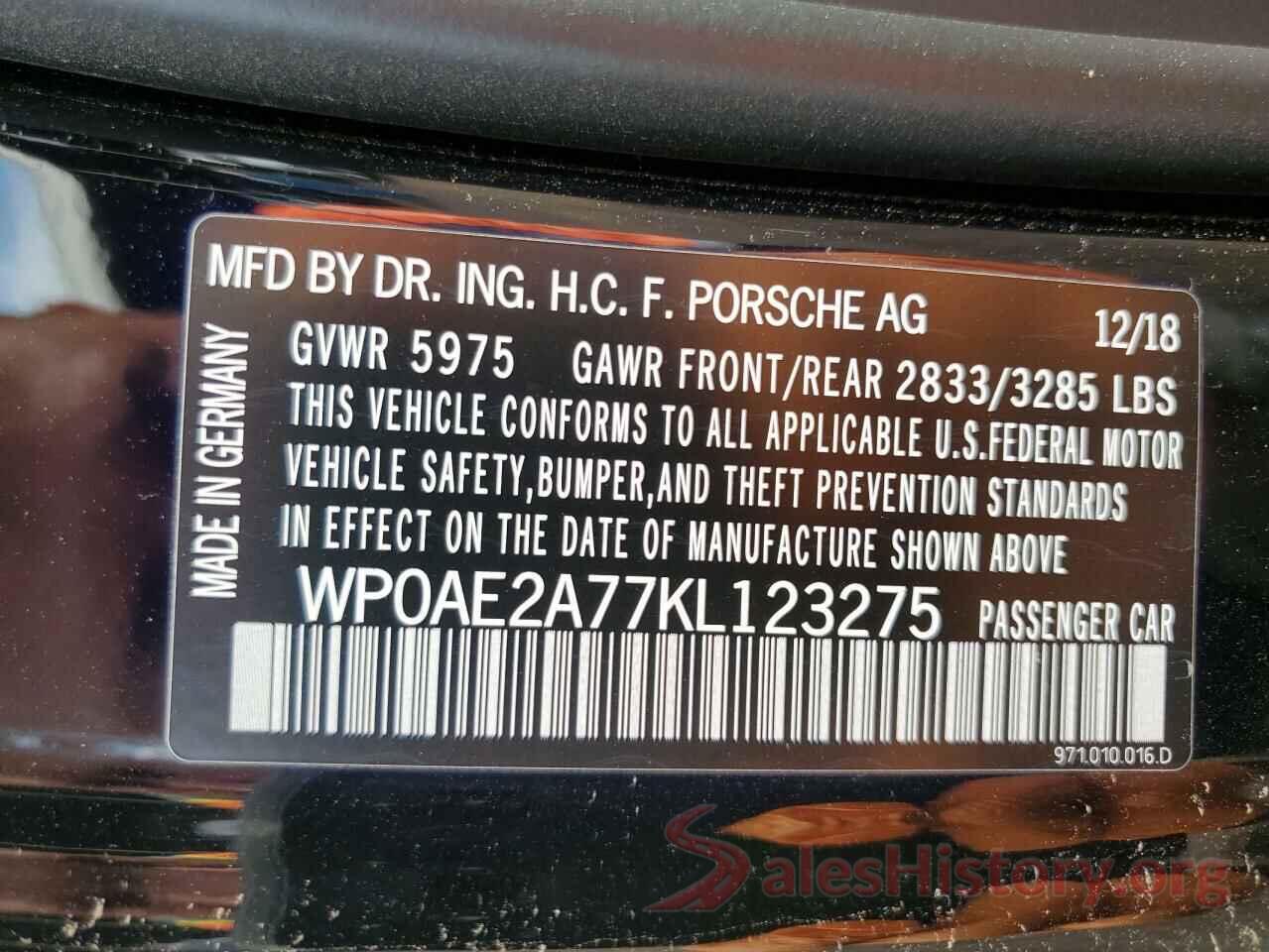 WP0AE2A77KL123275 2019 PORSCHE PANAMERA