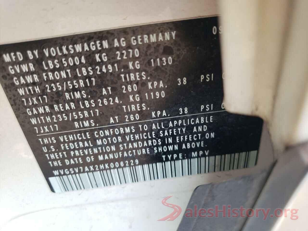 WVGSV7AX2HK006229 2017 VOLKSWAGEN TIGUAN