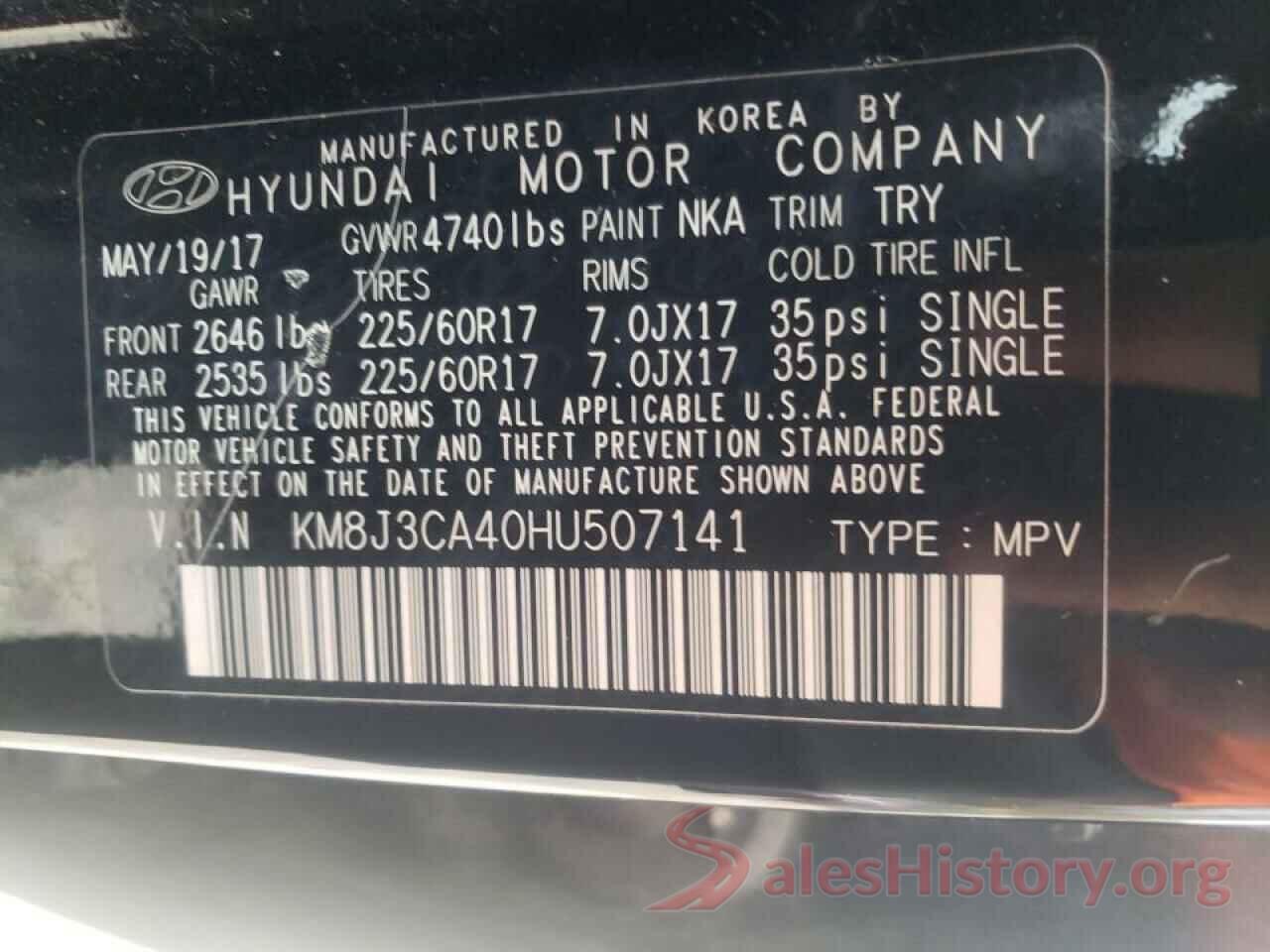 KM8J3CA40HU507141 2017 HYUNDAI TUCSON