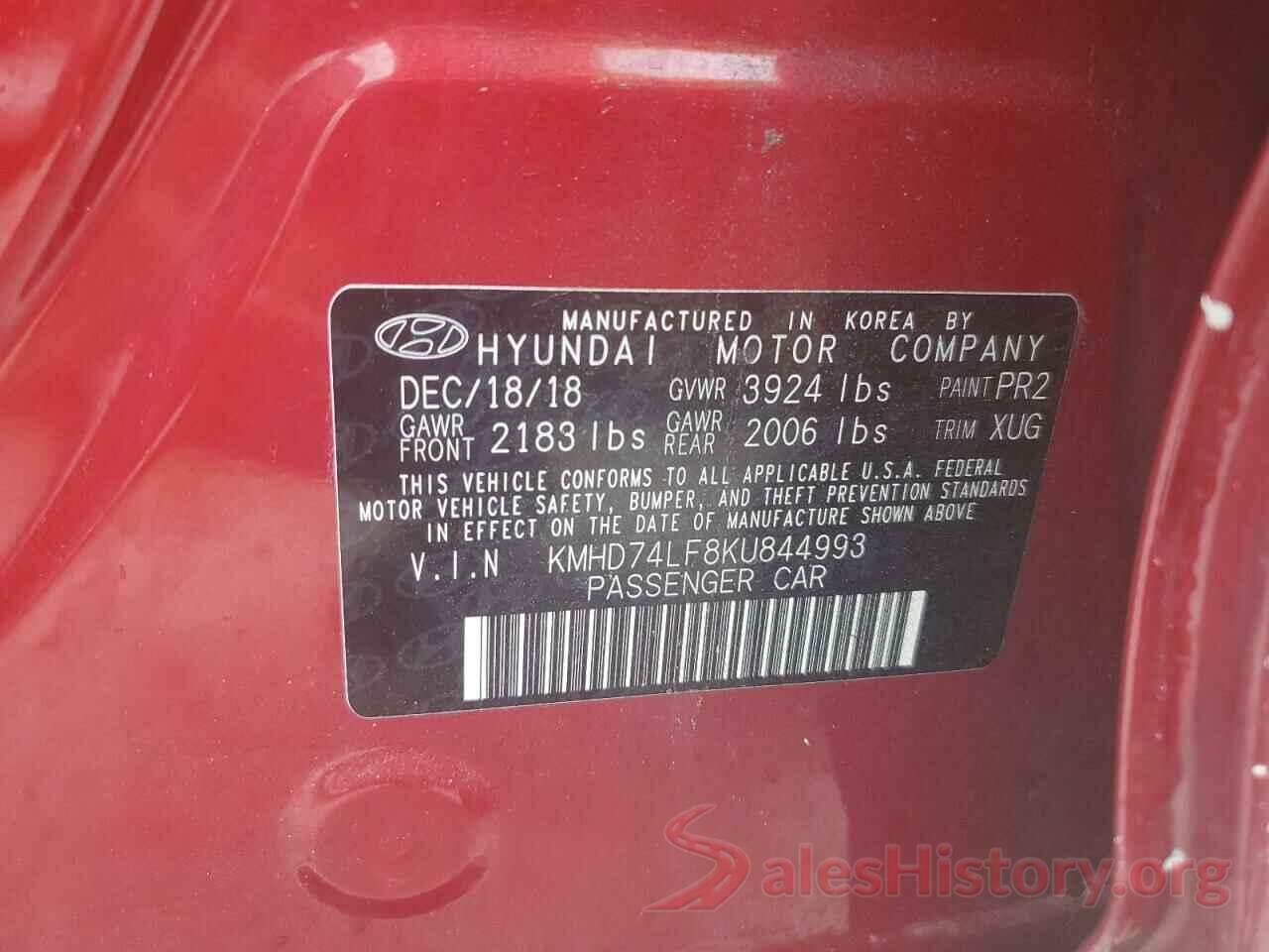 KMHD74LF8KU844993 2019 HYUNDAI ELANTRA