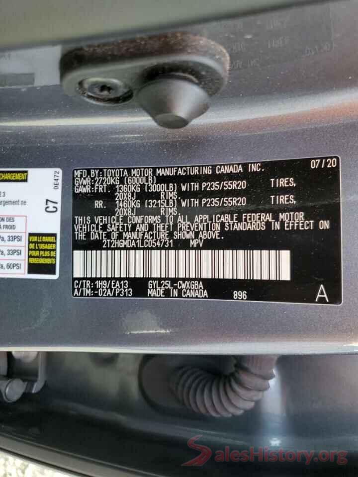 2T2HGMDA1LC054731 2020 LEXUS RX450