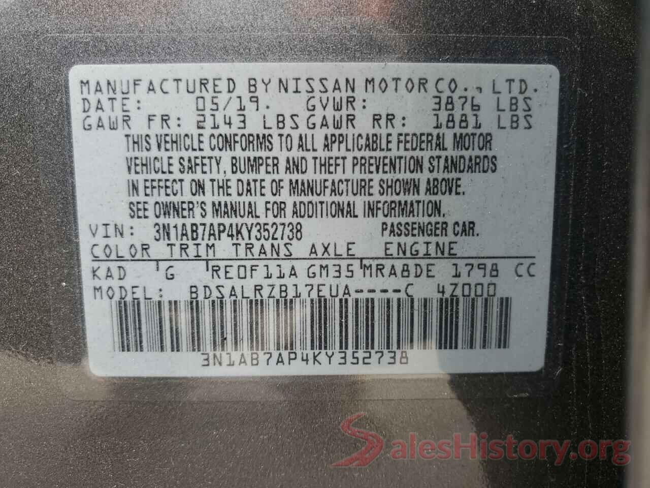 3N1AB7AP4KY352738 2019 NISSAN SENTRA