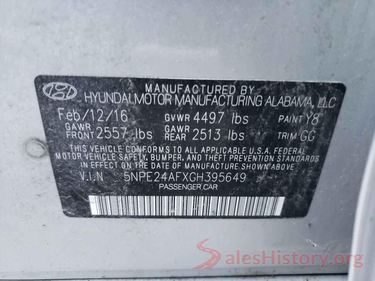 5NPE24AFXGH395649 2016 HYUNDAI SONATA