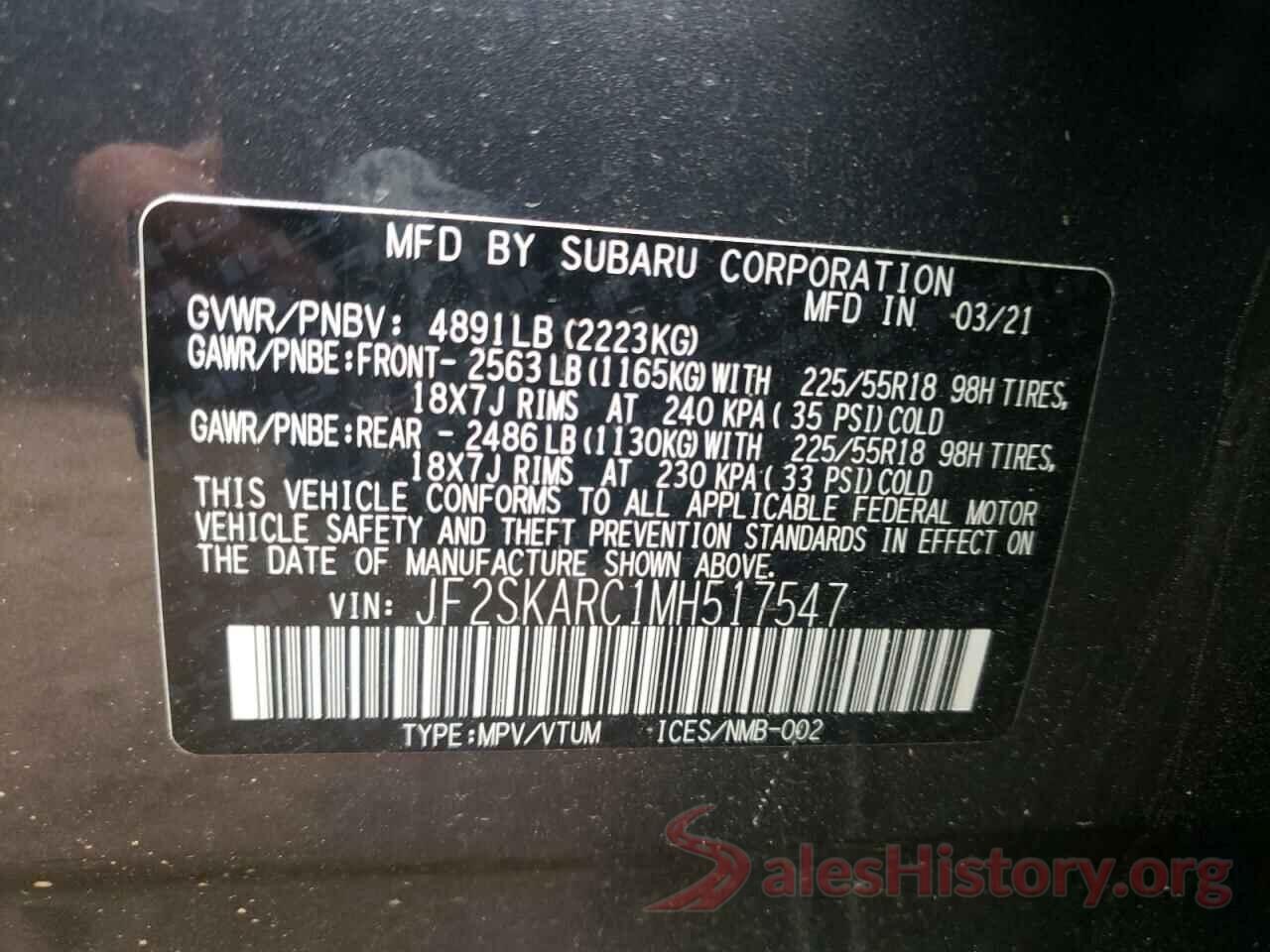 JF2SKARC1MH517547 2021 SUBARU FORESTER