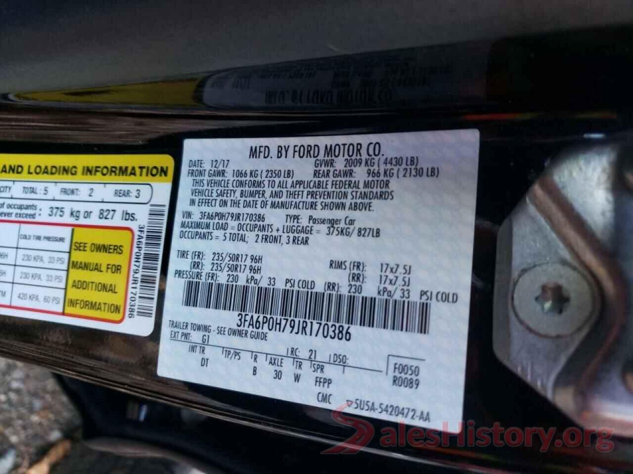 3FA6P0H79JR170386 2018 FORD FUSION