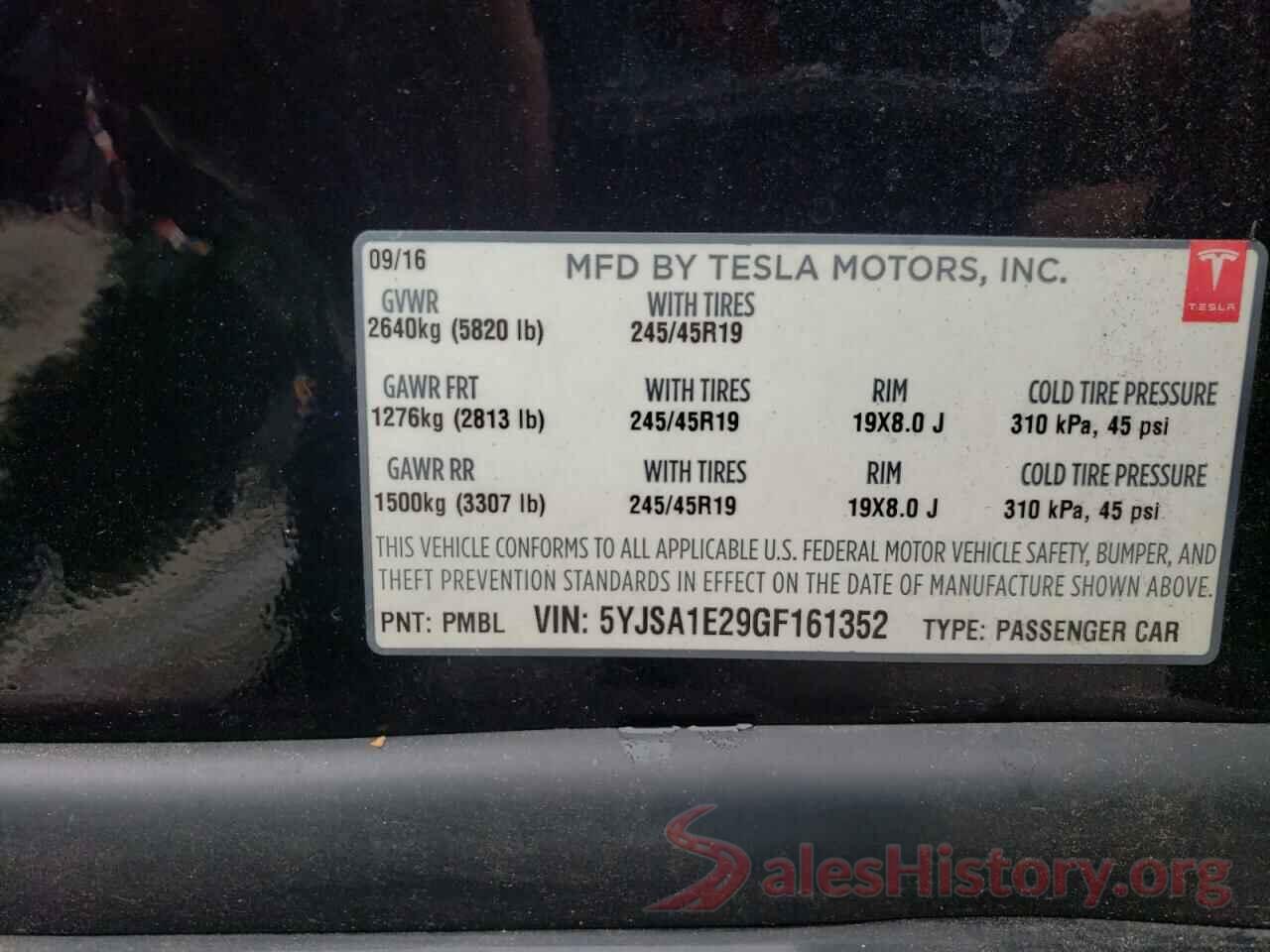 5YJSA1E29GF161352 2016 TESLA MODEL S