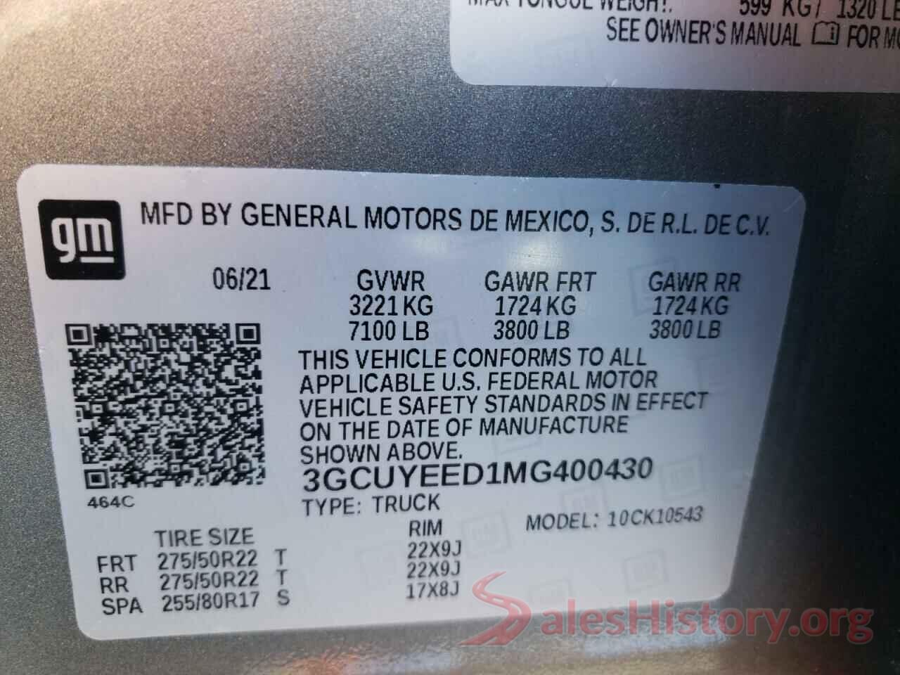 3GCUYEED1MG400430 2021 CHEVROLET SILVERADO