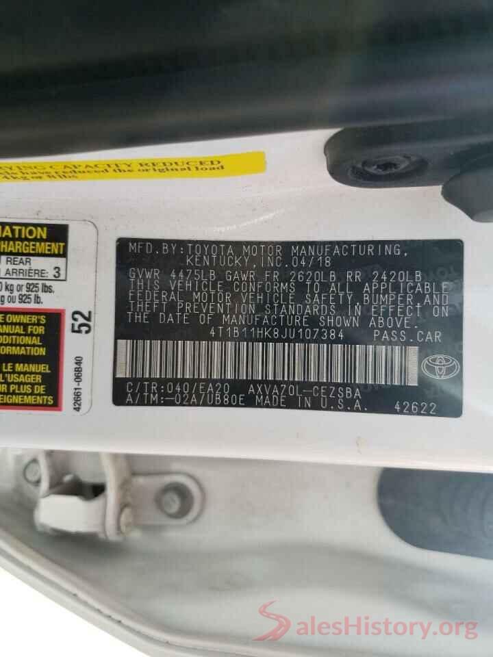 4T1B11HK8JU107384 2018 TOYOTA CAMRY