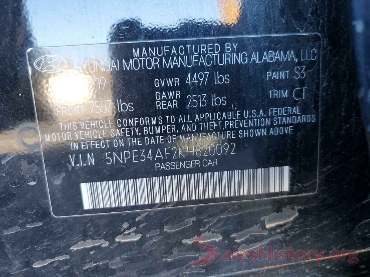 5NPE34AF2KH820092 2019 HYUNDAI SONATA