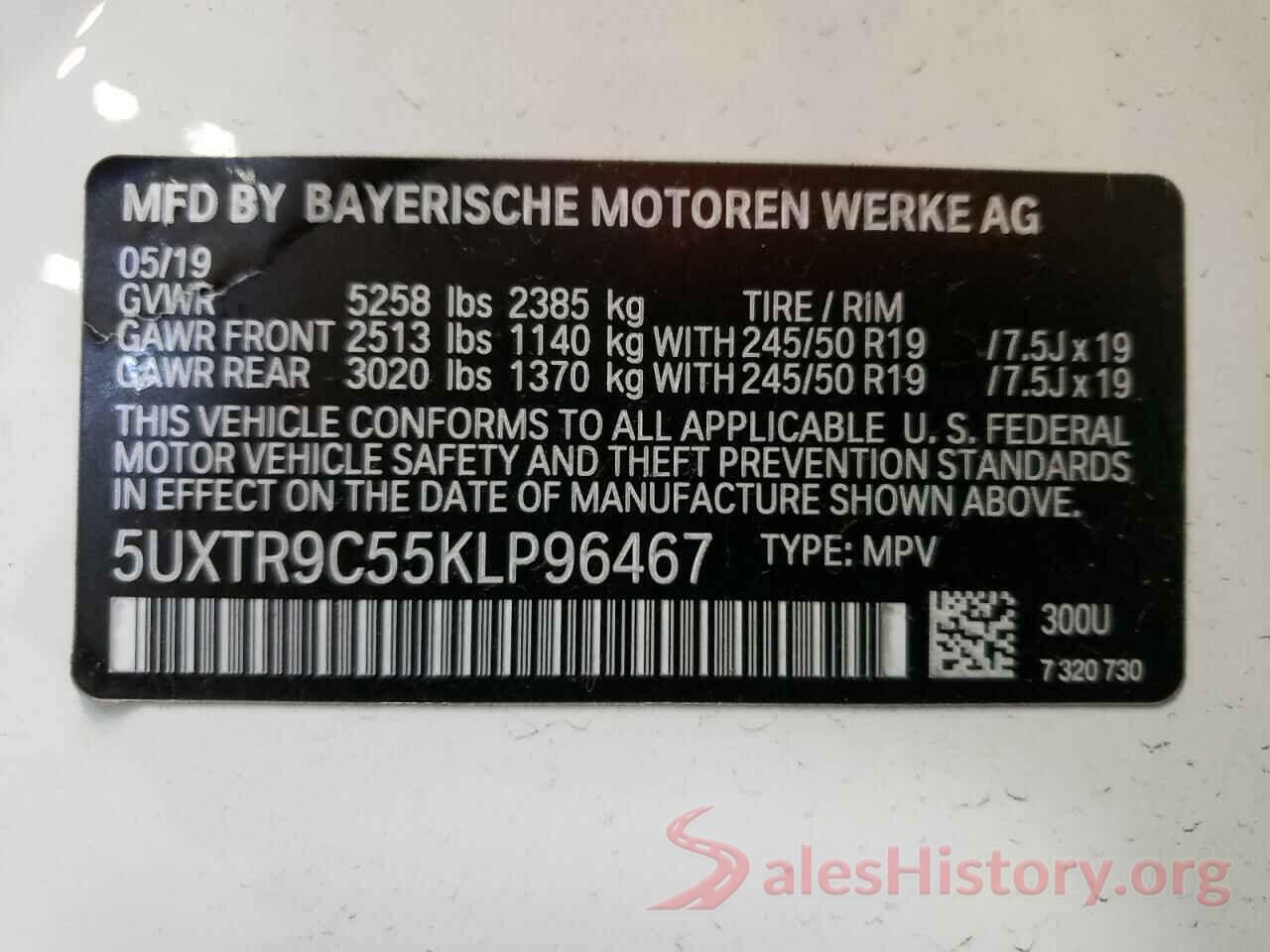 5UXTR9C55KLP96467 2019 BMW X3