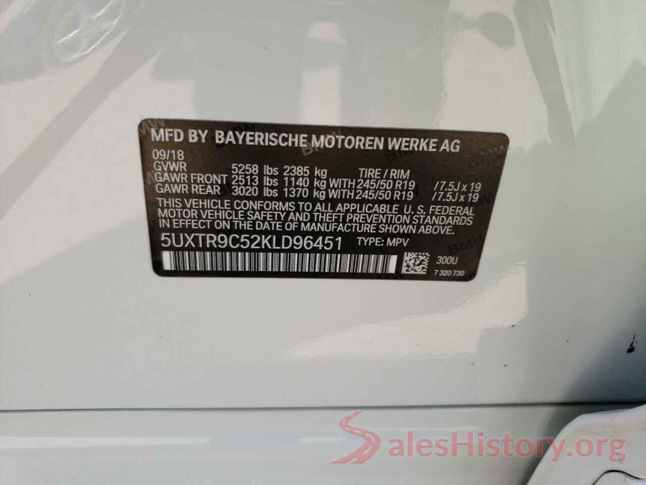 5UXTR9C52KLD96451 2019 BMW X3