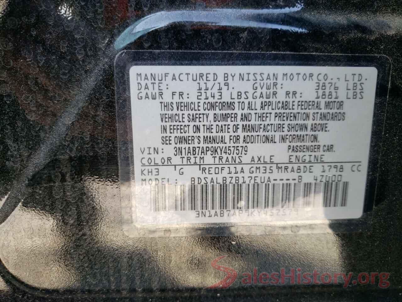 3N1AB7AP9KY457579 2019 NISSAN SENTRA