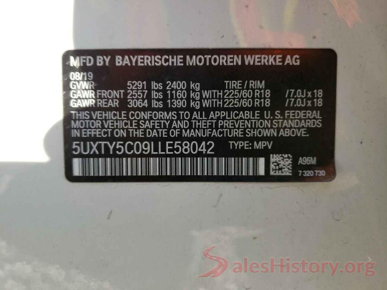 5UXTY5C09LLE58042 2020 BMW X3