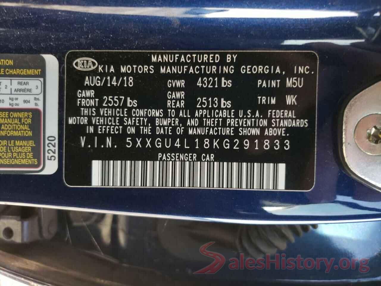 5XXGU4L18KG291833 2019 KIA OPTIMA