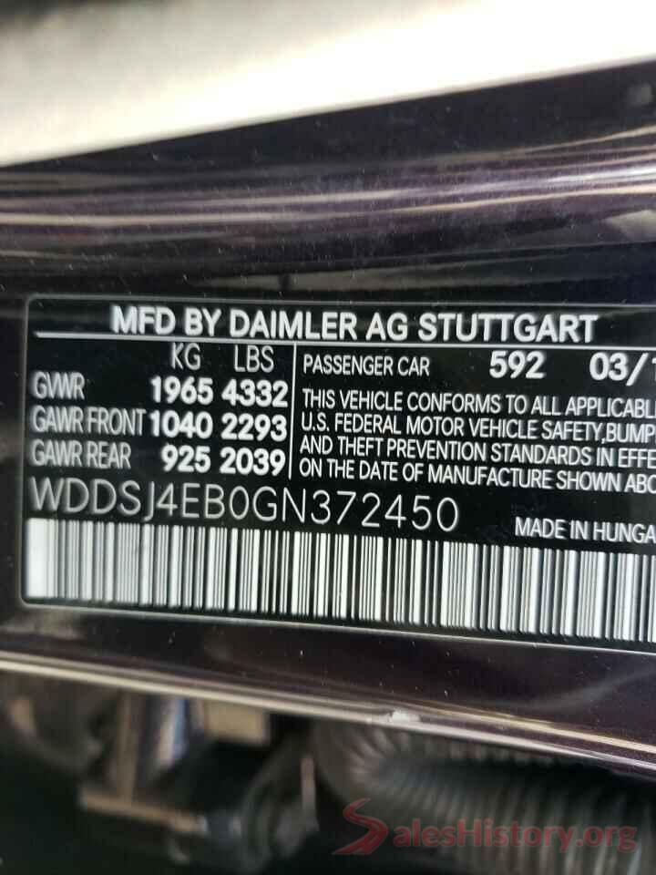 WDDSJ4EB0GN372450 2016 MERCEDES-BENZ CLA-CLASS