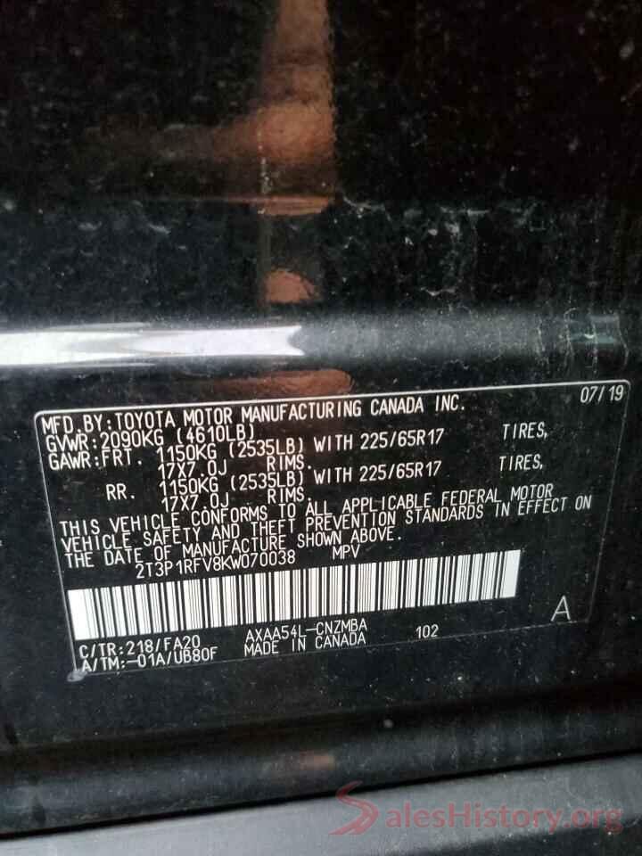 2T3P1RFV8KW070038 2019 TOYOTA RAV4