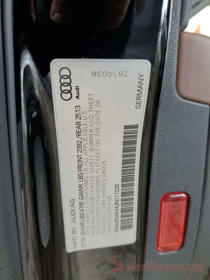 WAUENAF4XJN017235 2018 AUDI A4