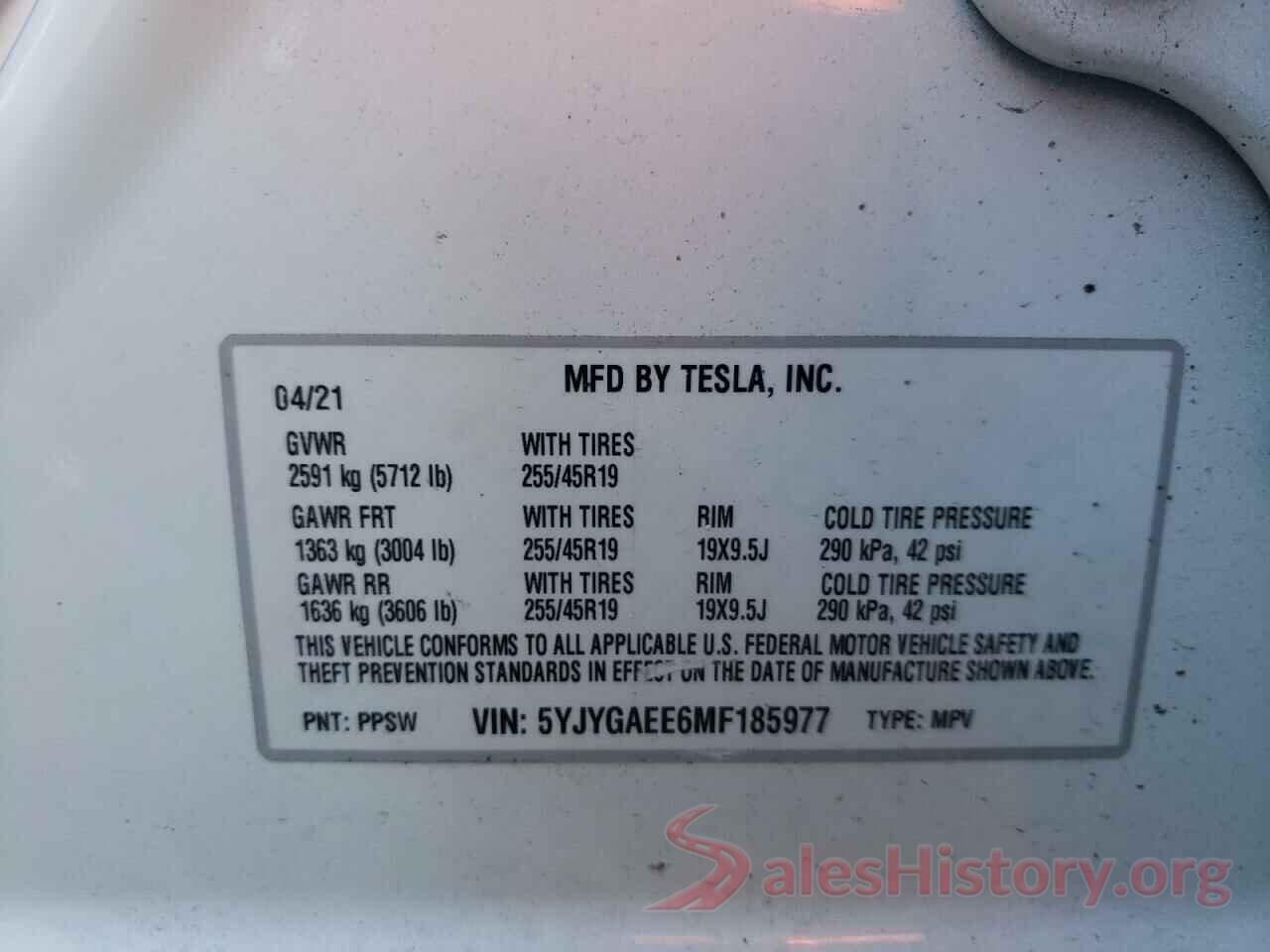 5YJYGAEE6MF185977 2021 TESLA MODEL Y