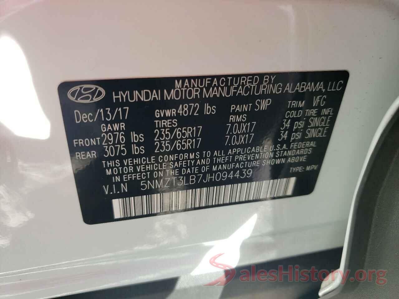 5NMZT3LB7JH094439 2018 HYUNDAI SANTA FE