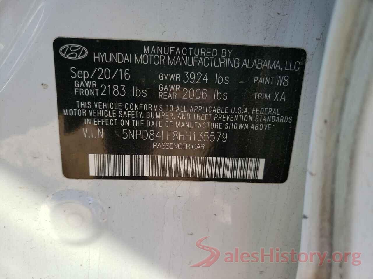 5NPD84LF8HH135579 2017 HYUNDAI ELANTRA