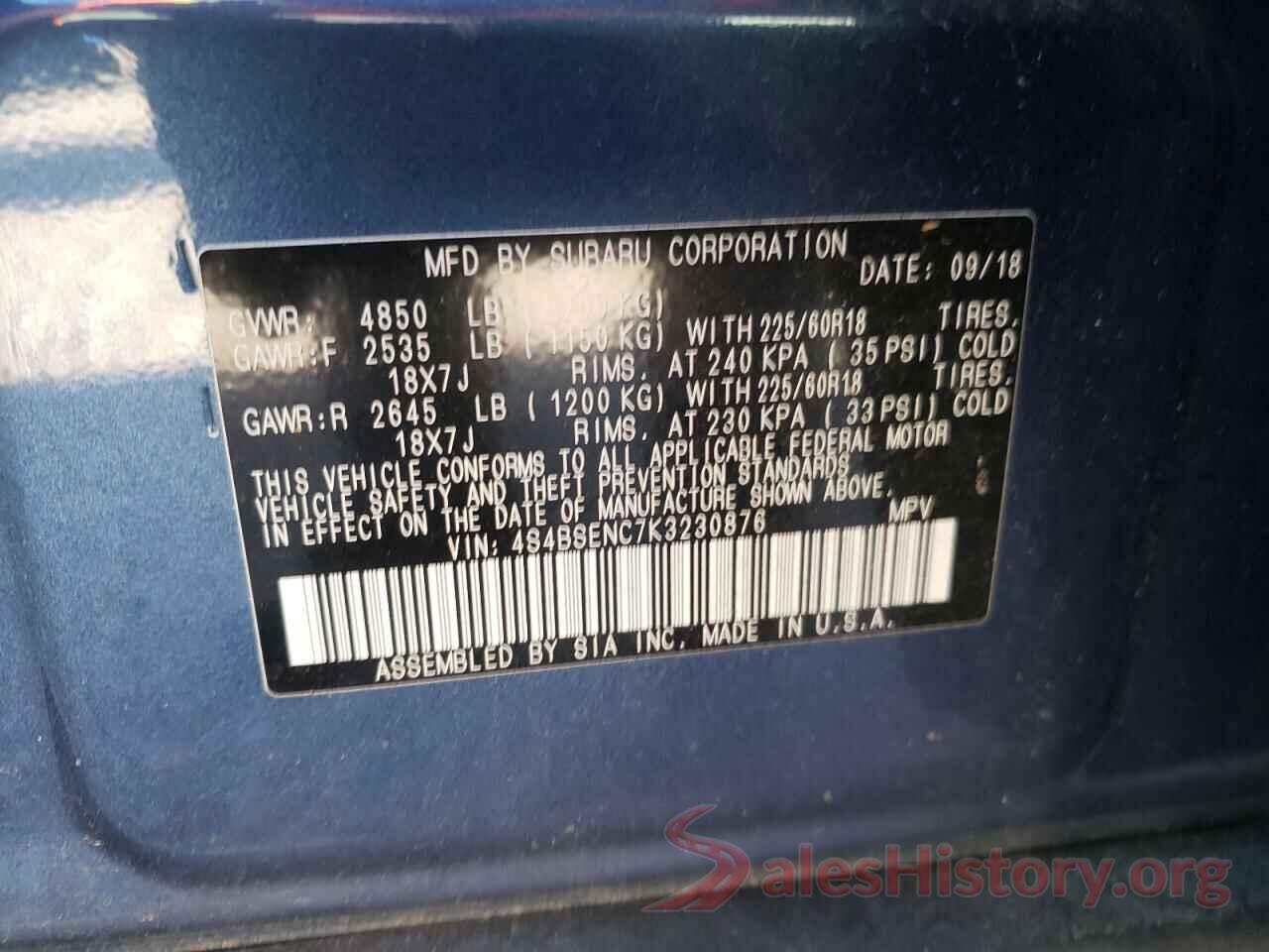 4S4BSENC7K3230876 2019 SUBARU OUTBACK