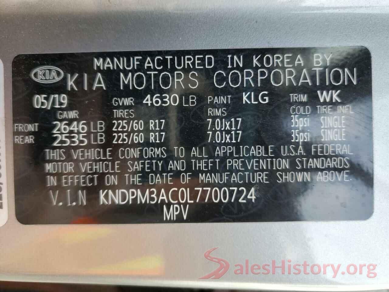 KNDPM3AC0L7700724 2020 KIA SPORTAGE