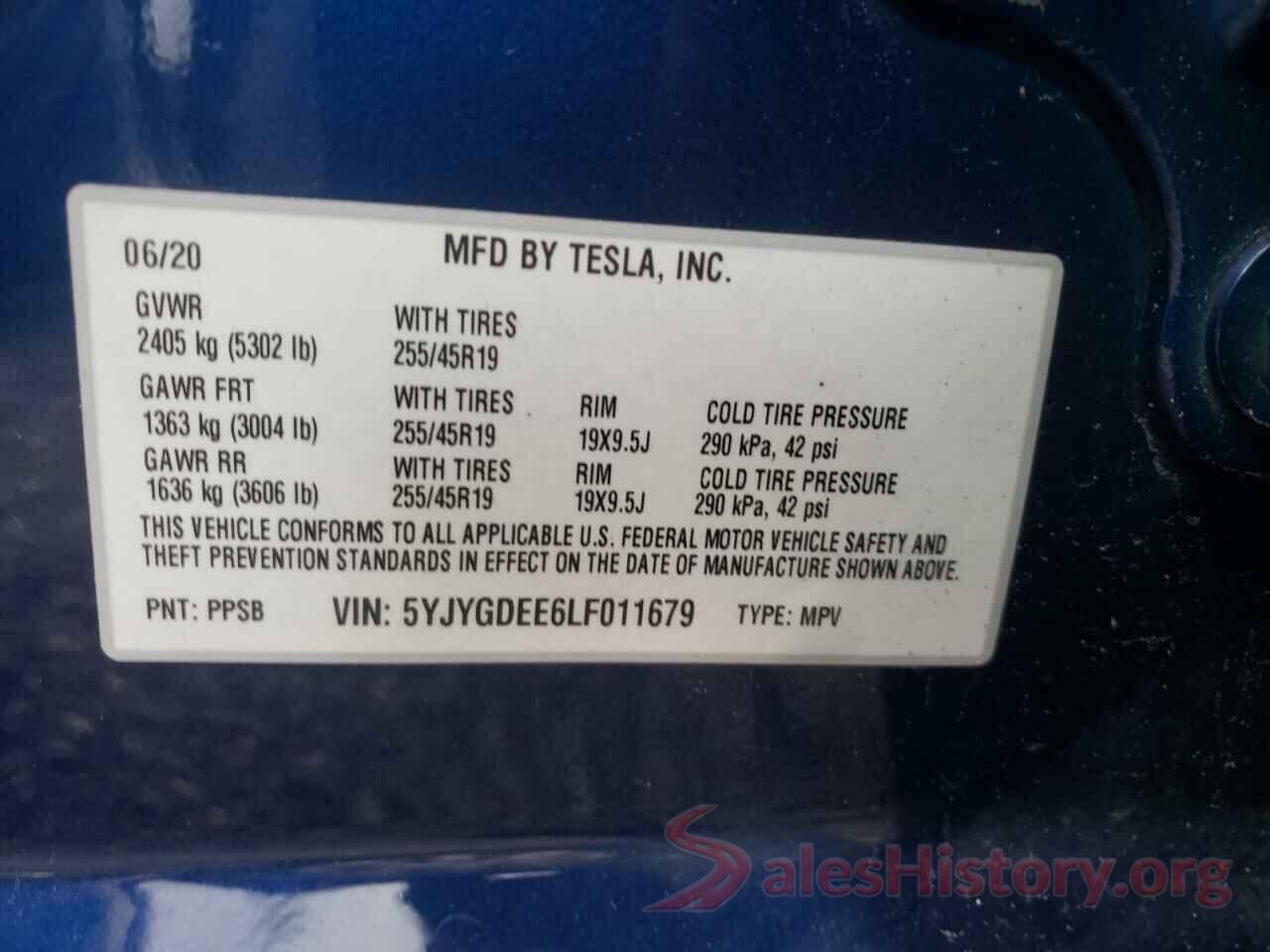 5YJYGDEE6LF011679 2020 TESLA MODEL Y