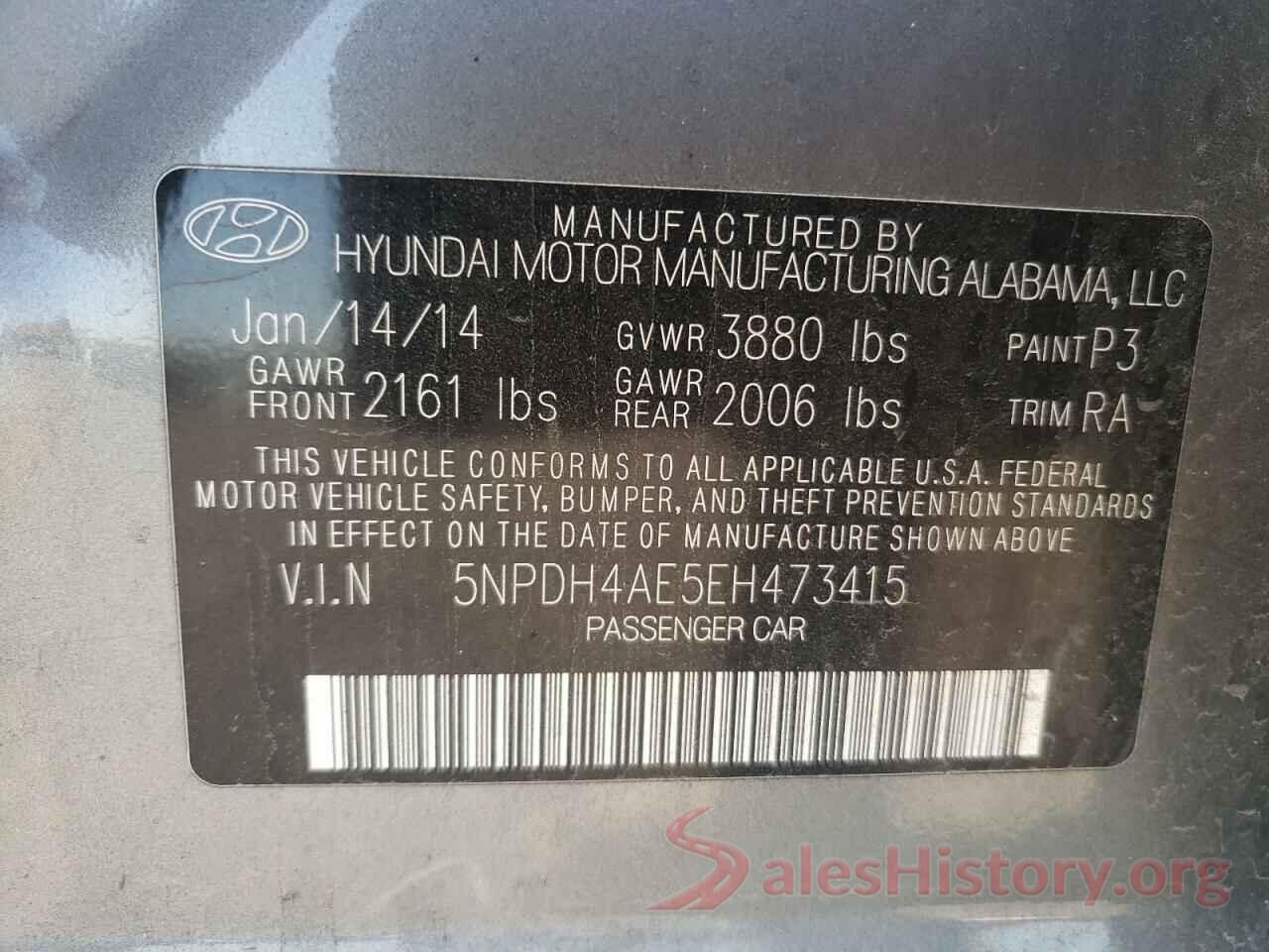 5NPDH4AE5EH473415 2014 HYUNDAI ELANTRA