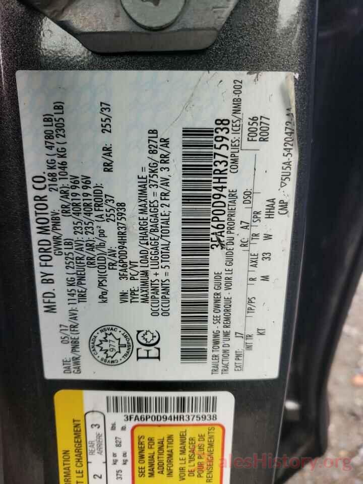 3FA6P0D94HR375938 2017 FORD FUSION