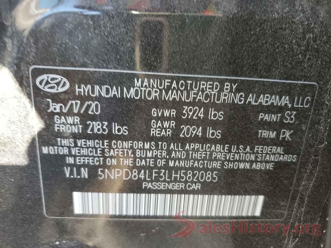 5NPD84LF3LH582085 2020 HYUNDAI ELANTRA