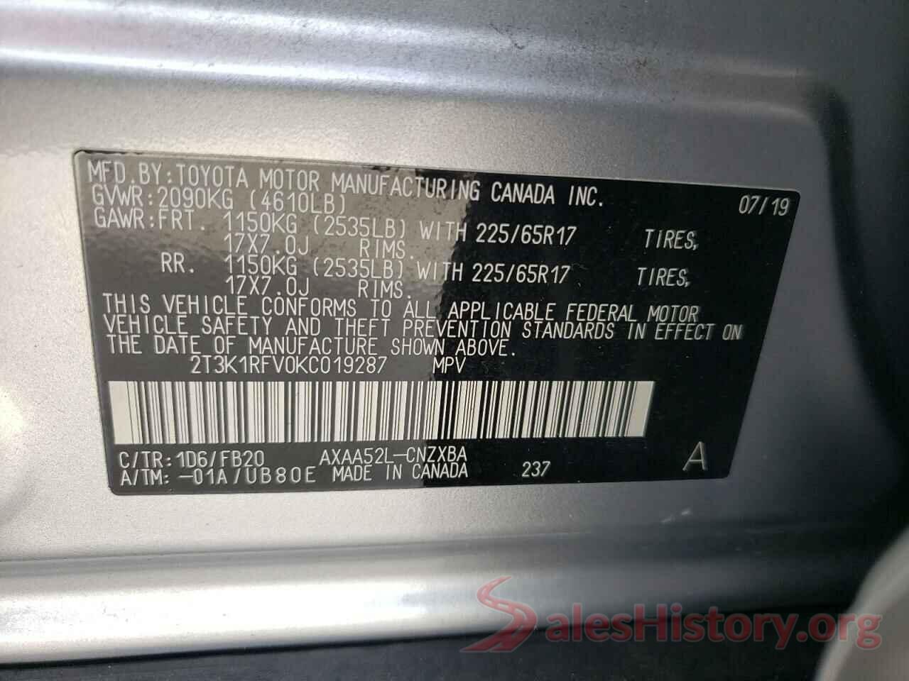 2T3K1RFV0KC019287 2019 TOYOTA RAV4