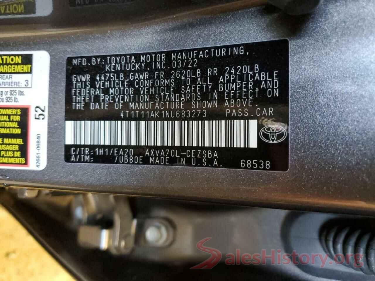 4T1T11AK1NU683273 2022 TOYOTA CAMRY