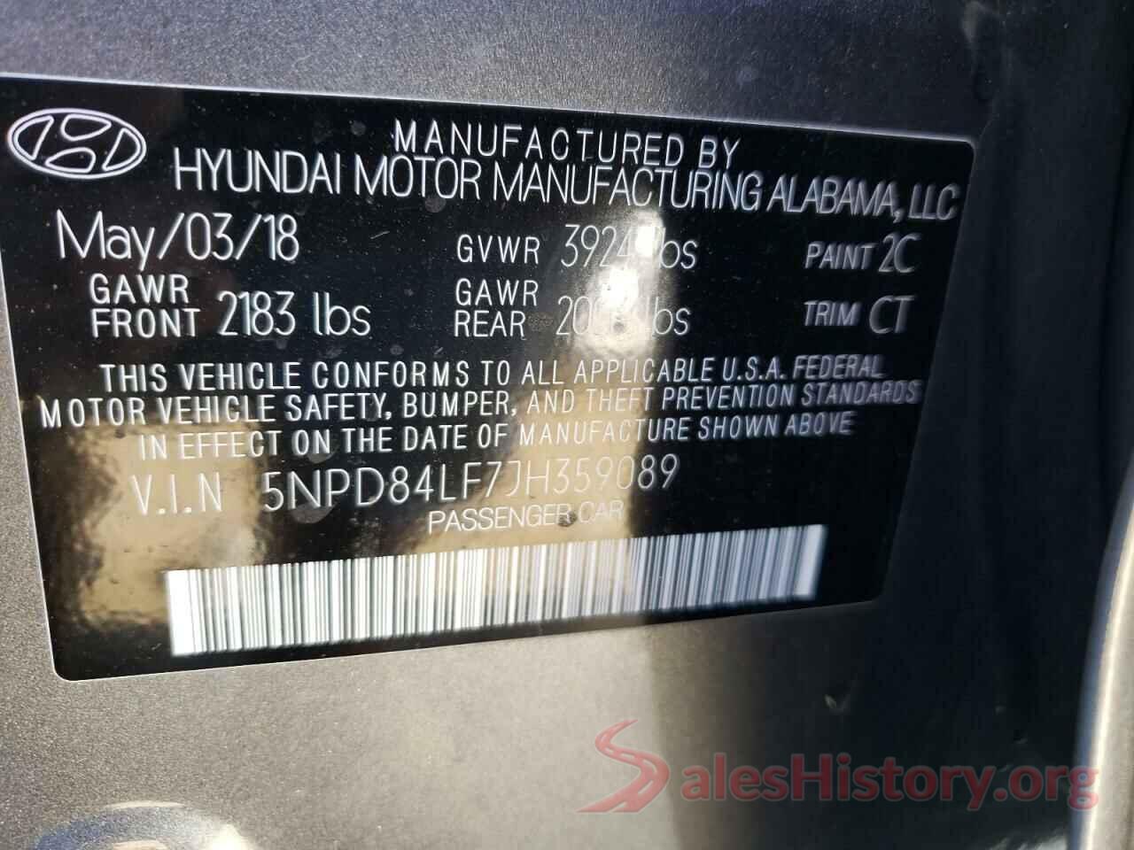 5NPD84LF7JH359089 2018 HYUNDAI ELANTRA